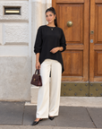 Elasticated Cuffs Plain Blouse