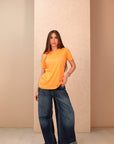 Orange Heart Printed Oversize T-Shirt