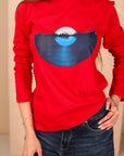 Long Sleeves Red Printed Oversize T-Shirt