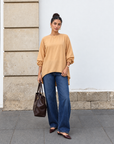 Elasticated Cuffs Plain Blouse