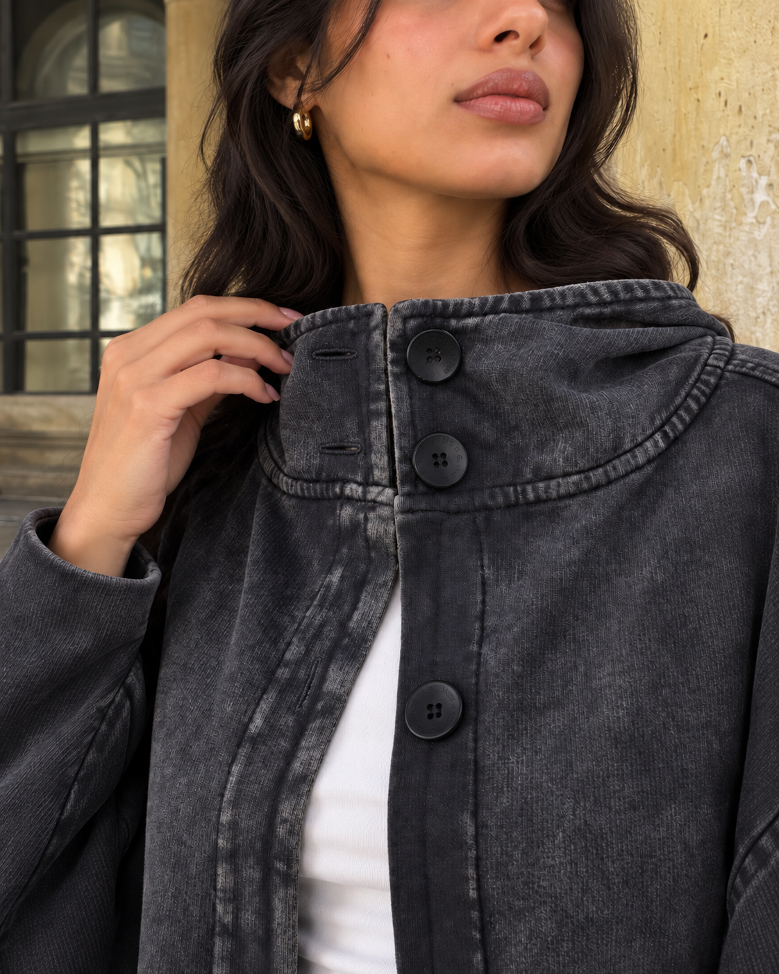 Long Buttons Hoodie