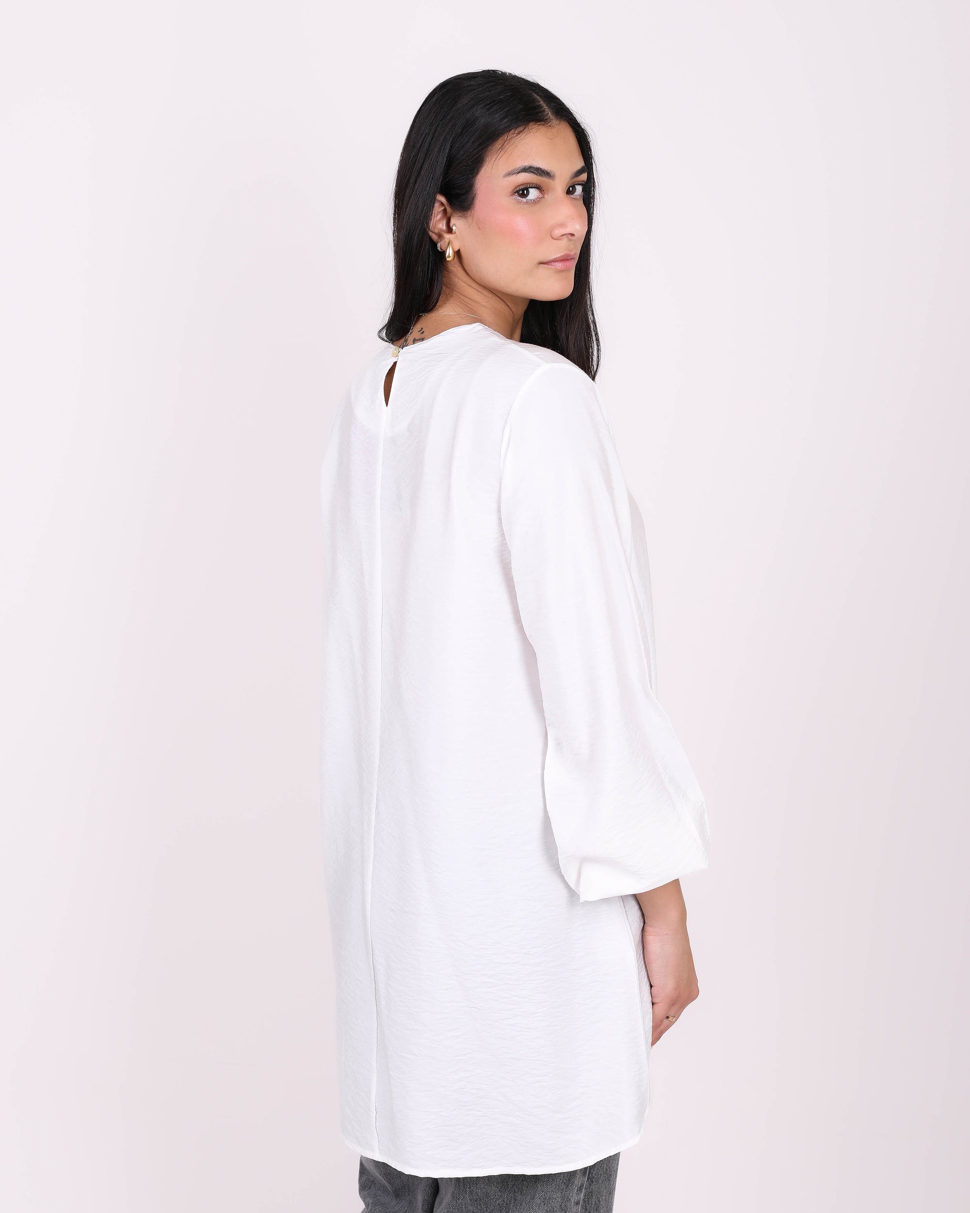 Elasticated Cuffs Plain Blouse