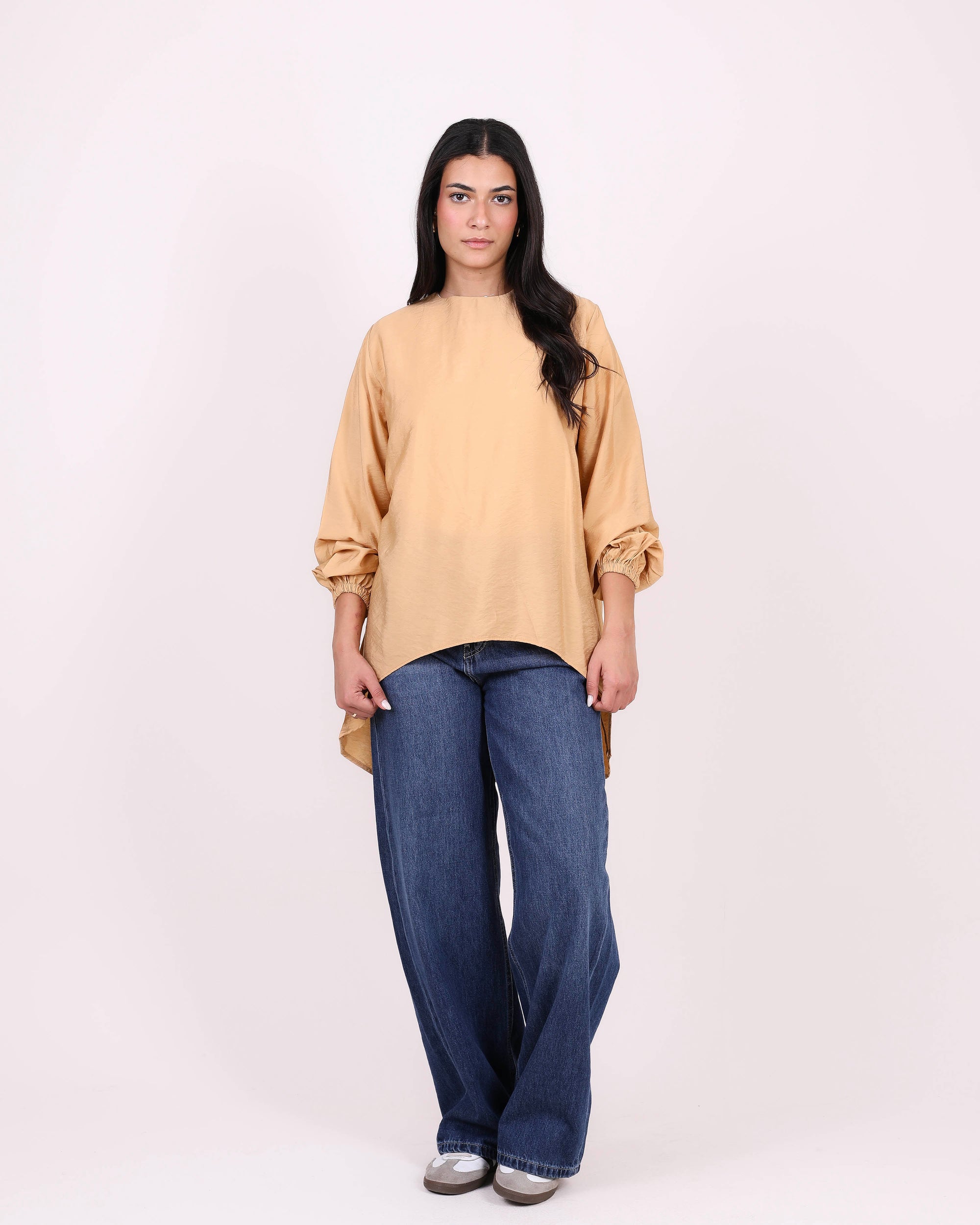 Elasticated Cuffs Plain Blouse