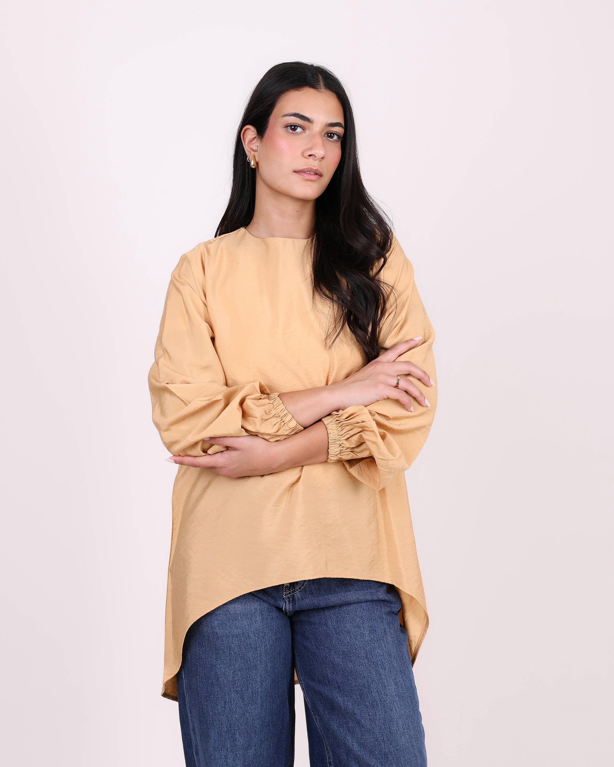 Elasticated Cuffs Plain Blouse