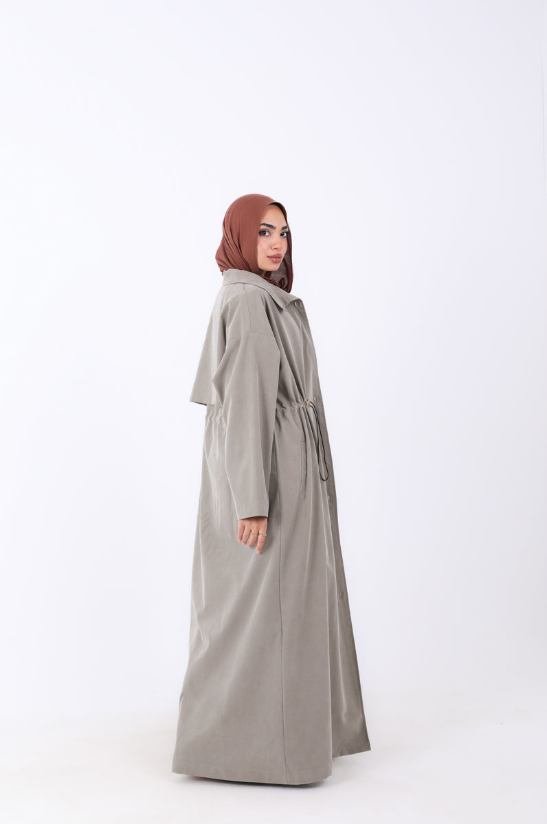 Elastic Waist Long Trench