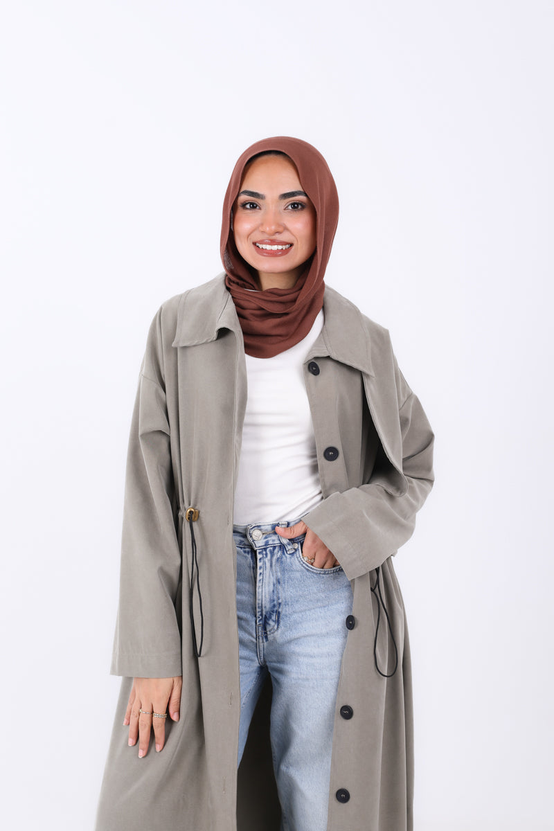 Elastic Waist Long Trench