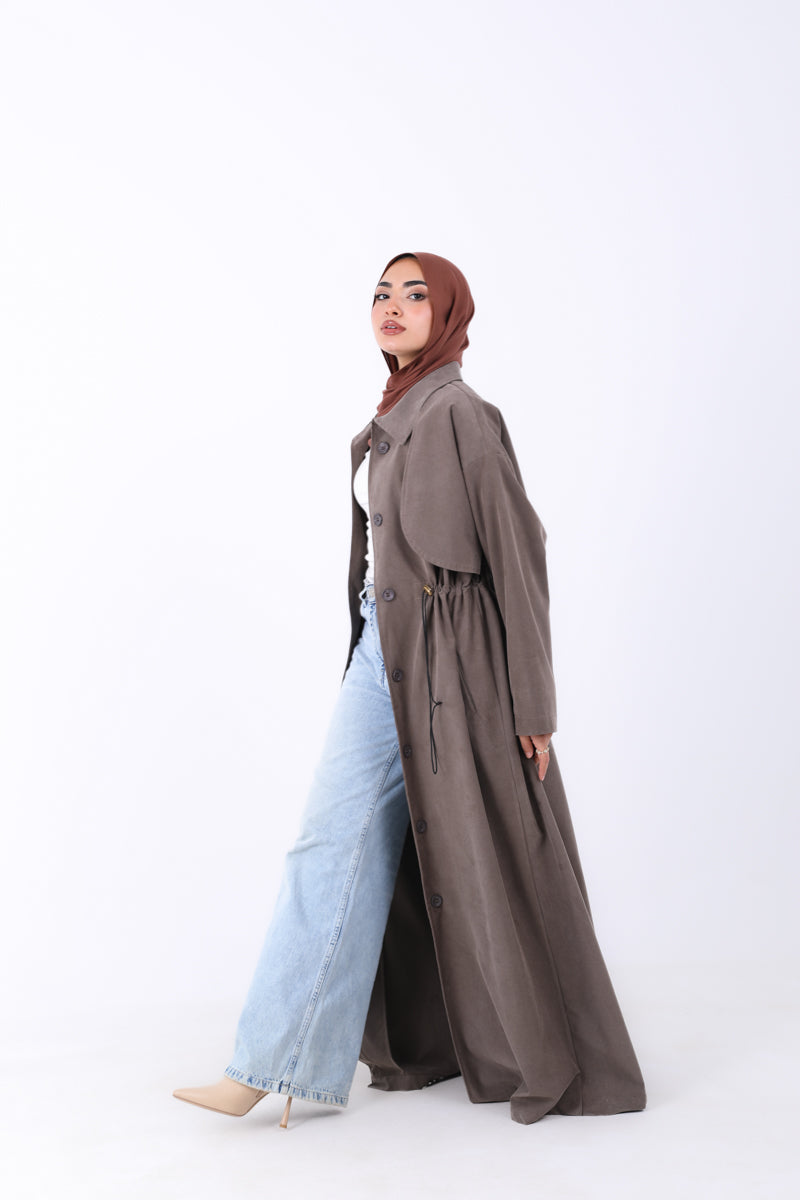 Elastic Waist Long Trench