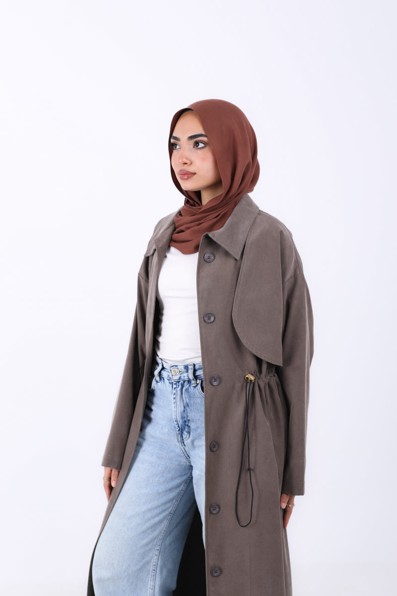 Elastic Waist Long Trench