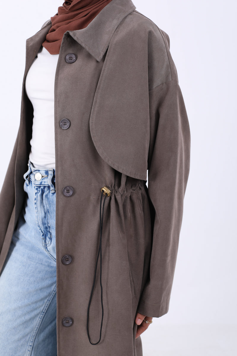 Elastic Waist Long Trench