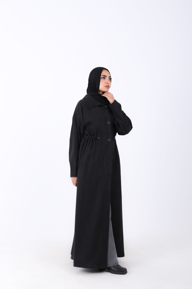 Elastic Waist Long Trench