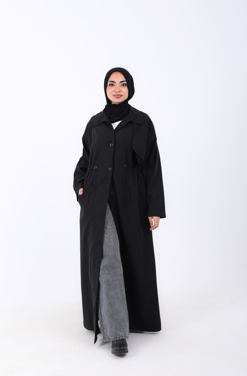 Elastic Waist Long Trench