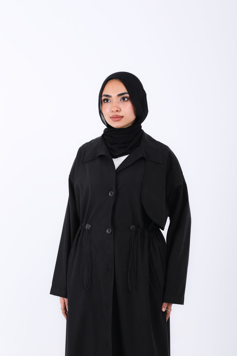 Elastic Waist Long Trench