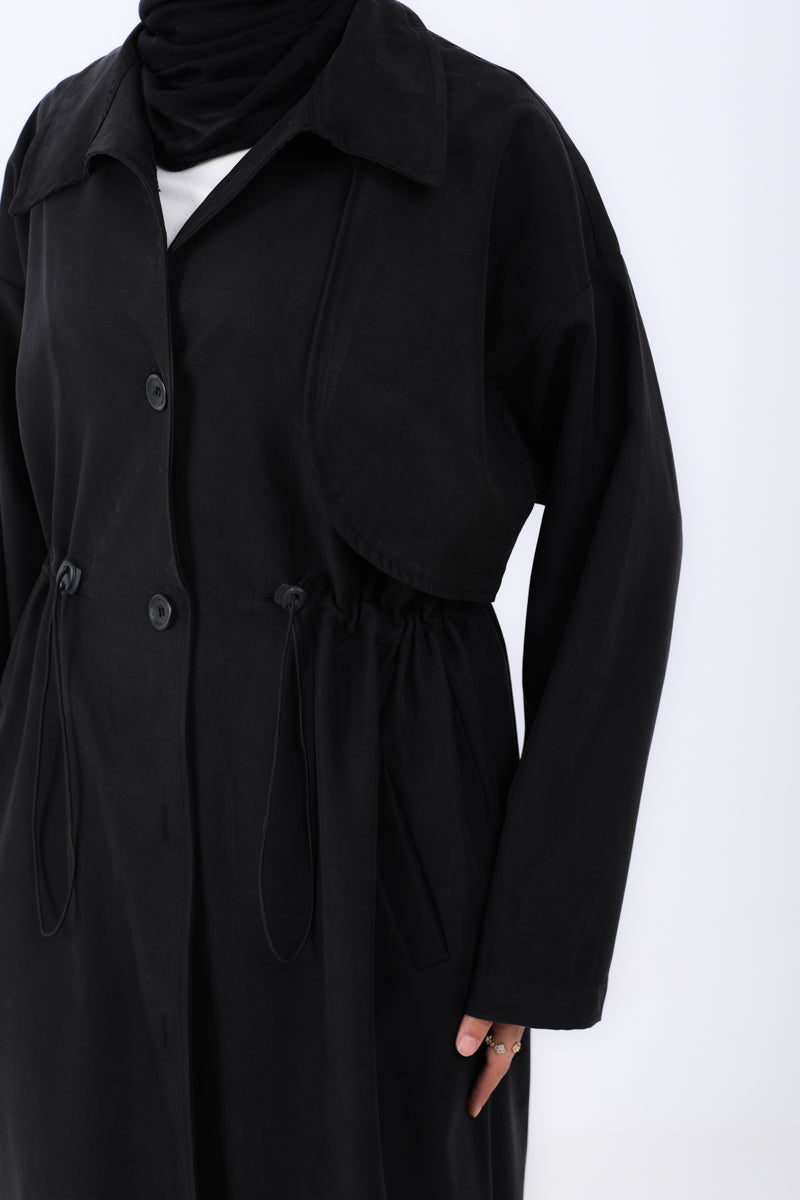Elastic Waist Long Trench