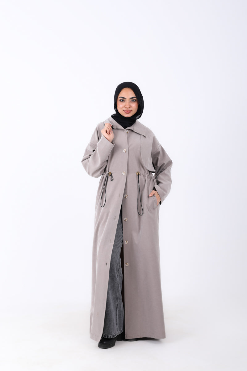 Elastic Waist Long Trench