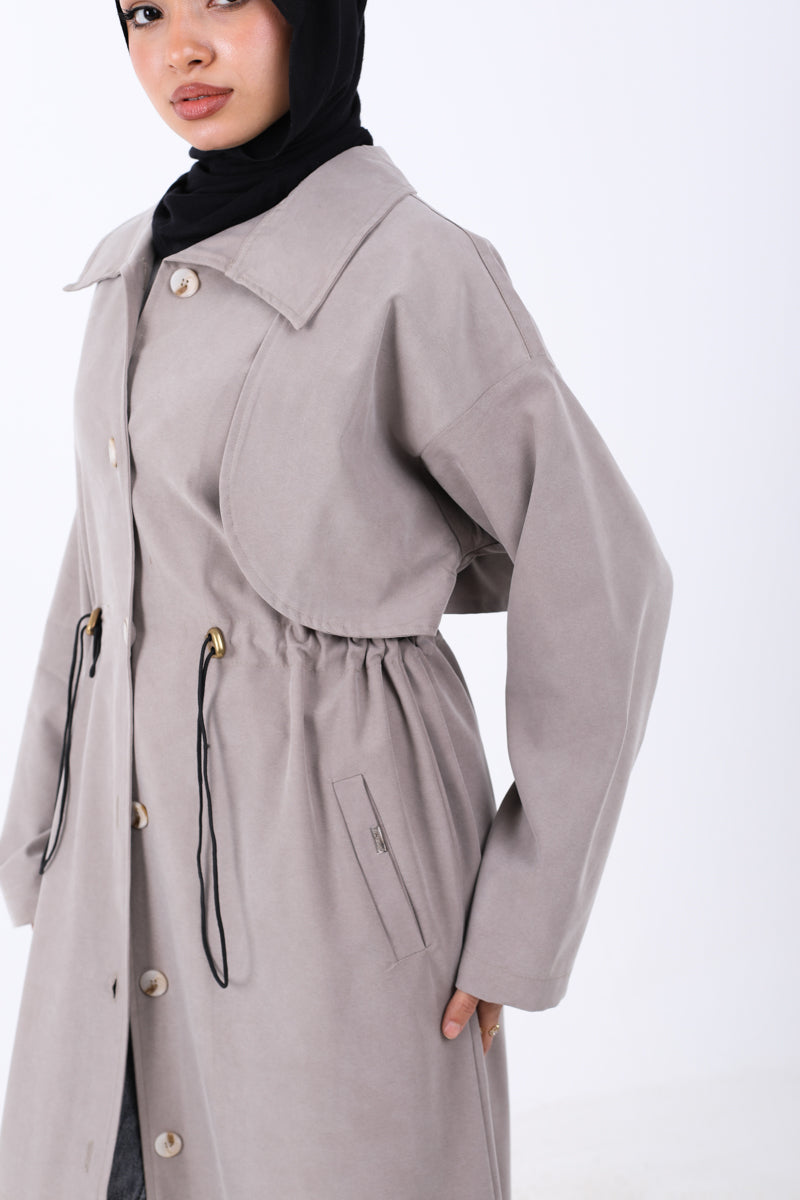 Elastic Waist Long Trench