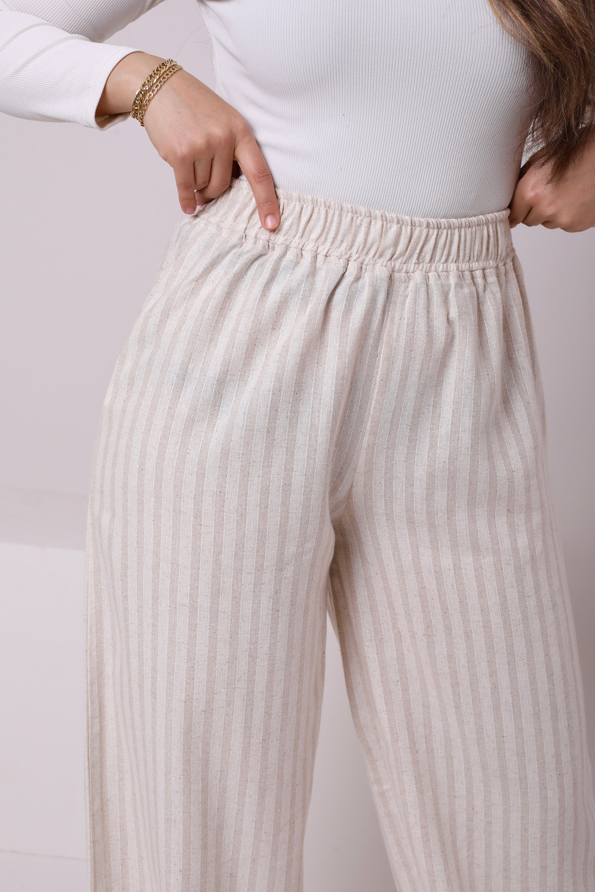 Elastic Linen Blend Pants