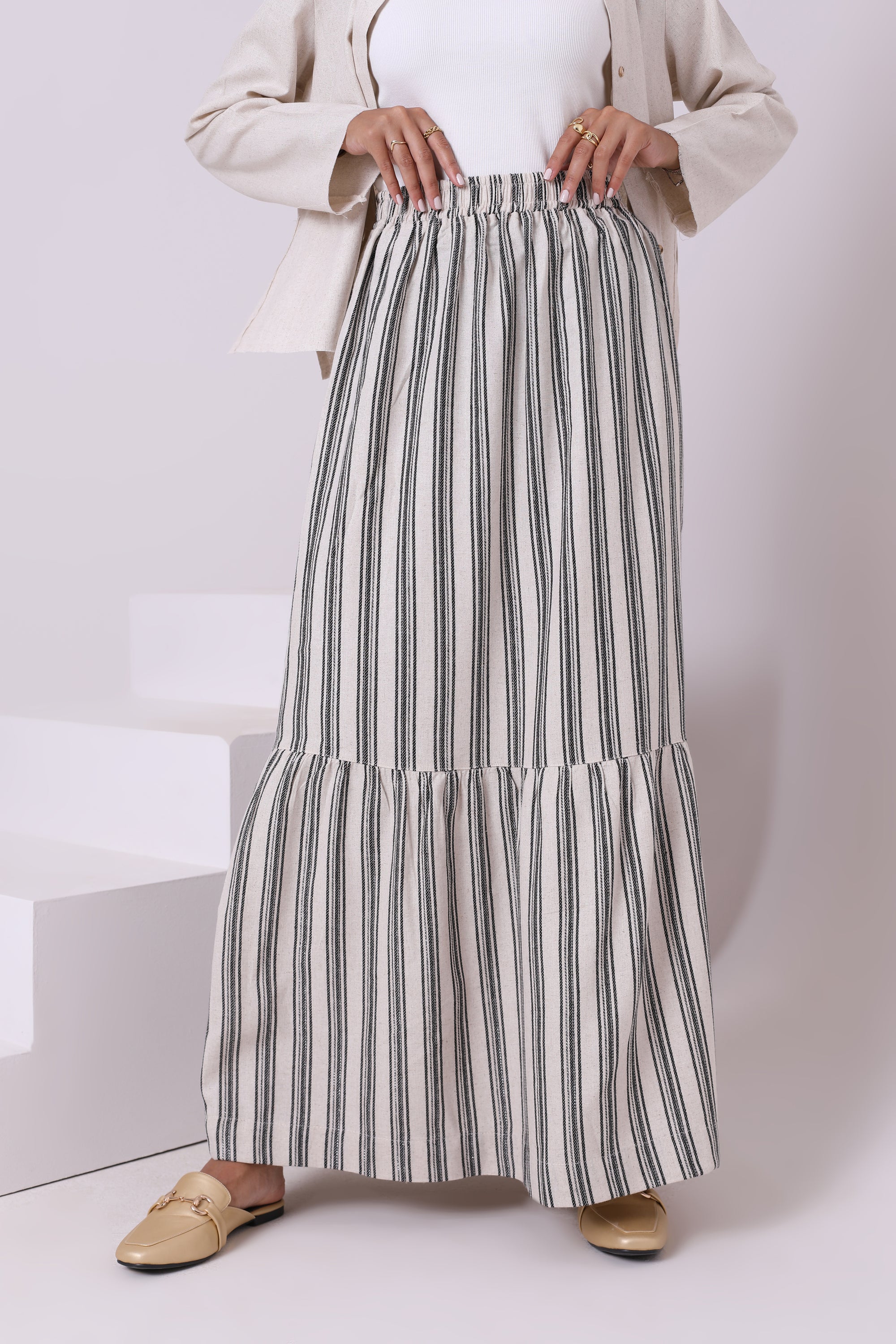 Linen Striped  Skirt