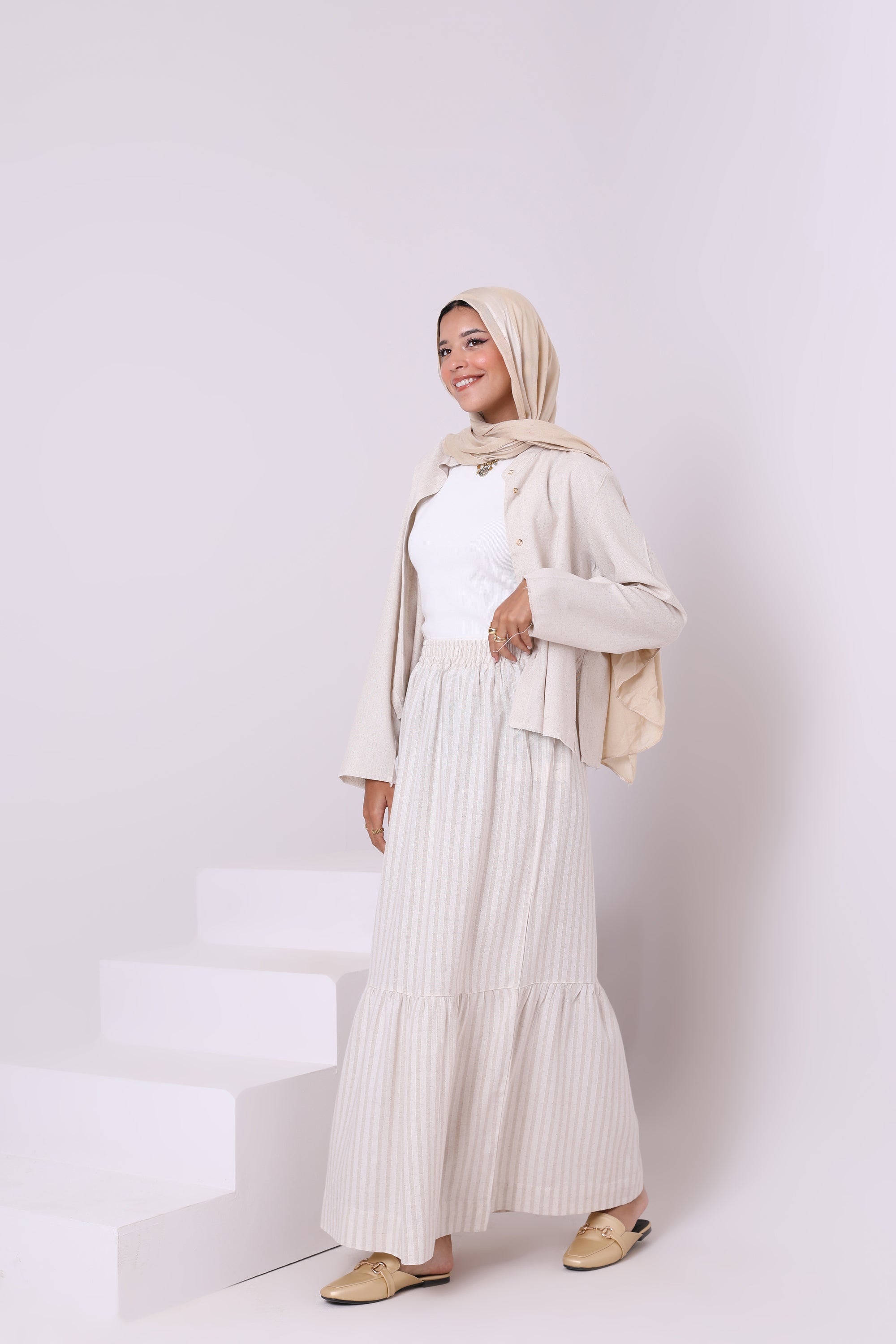 Linen Striped  Skirt