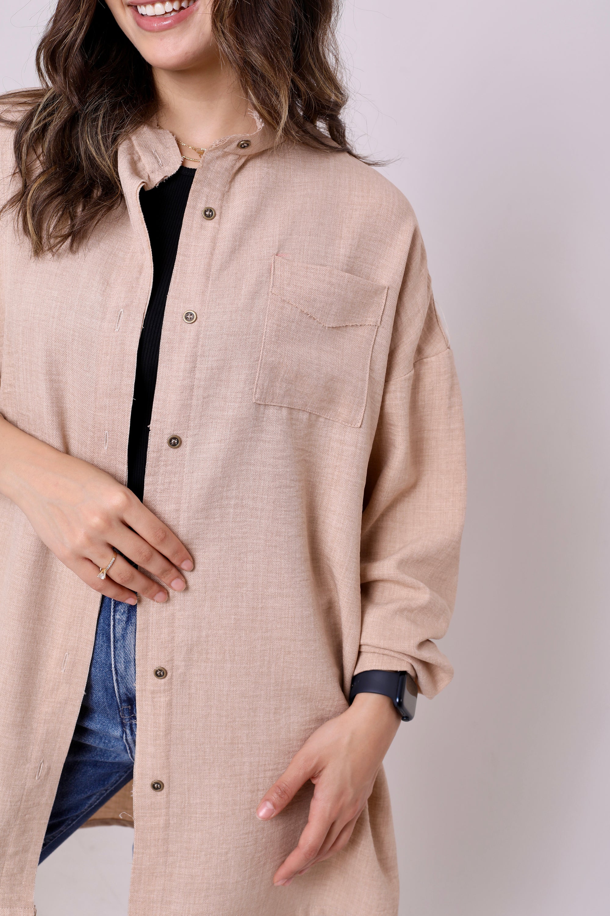 Button Linen Blend Shirt