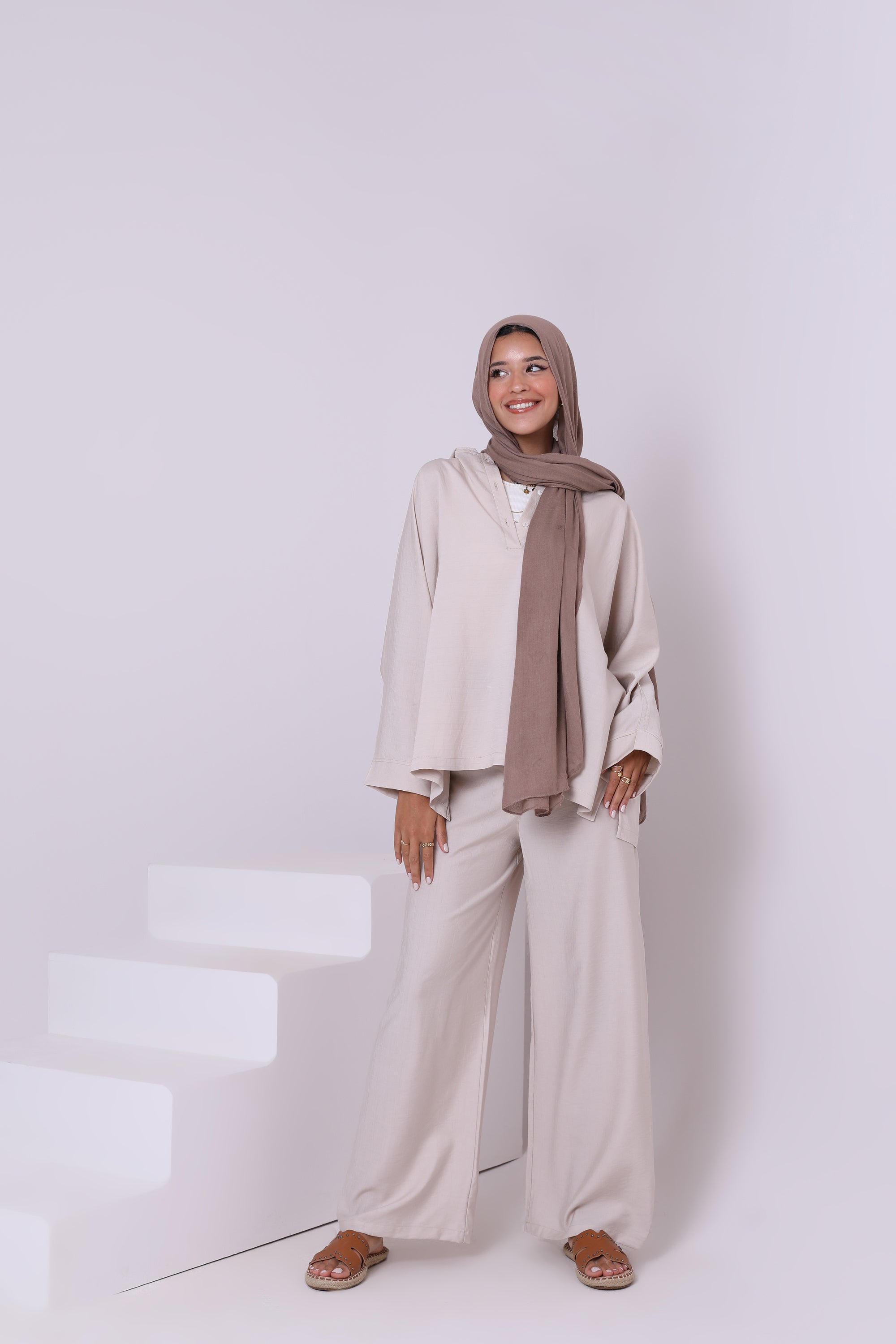 Linen Blend Pants With Button