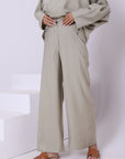 Linen Blend Pants With Button
