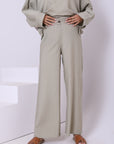 Linen Blend Pants With Button