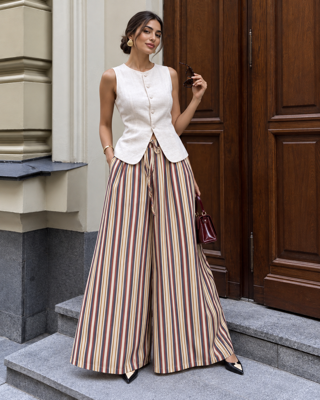 Wide Leg Popline Pants B22