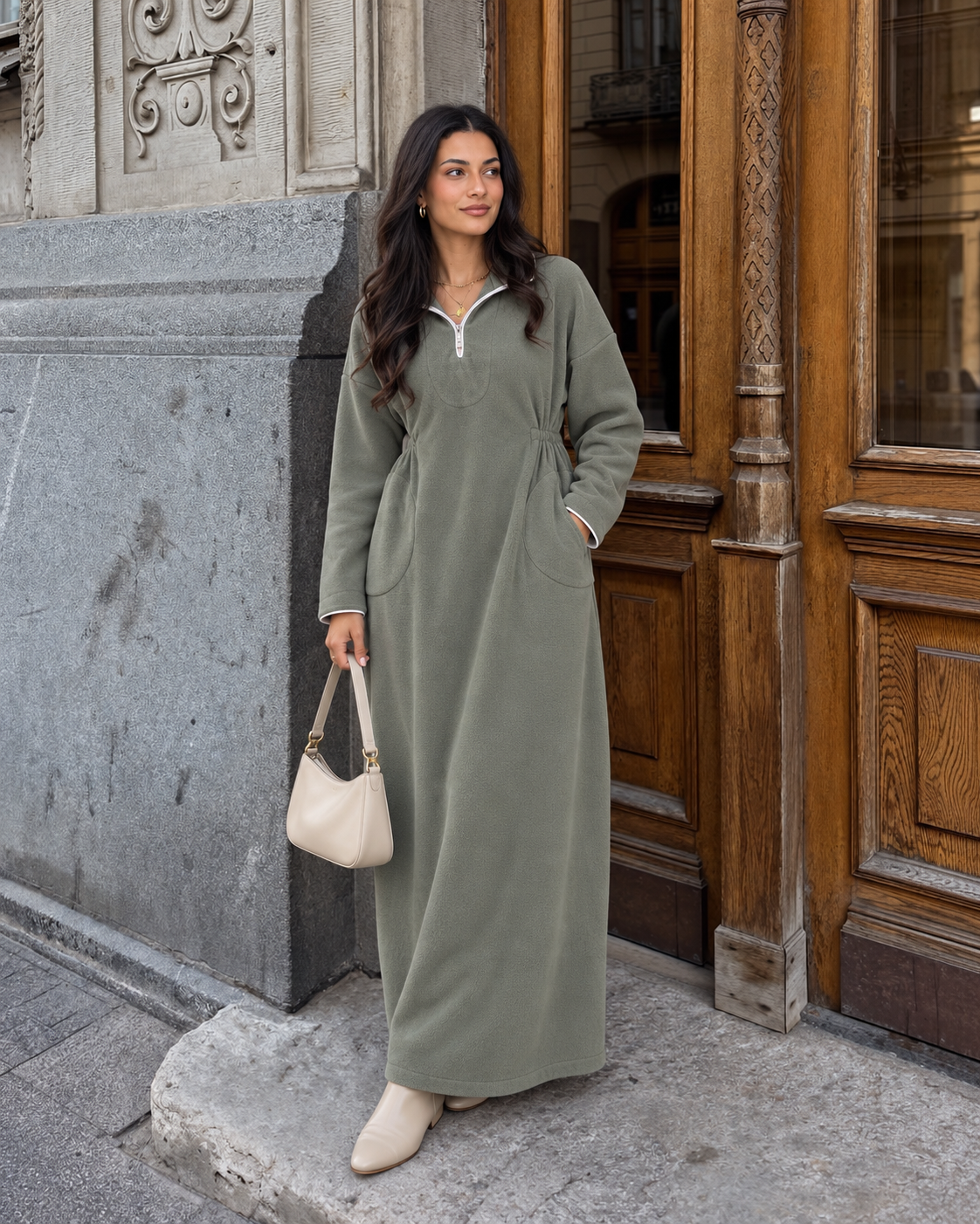 Abaya with Side Elastic Belt