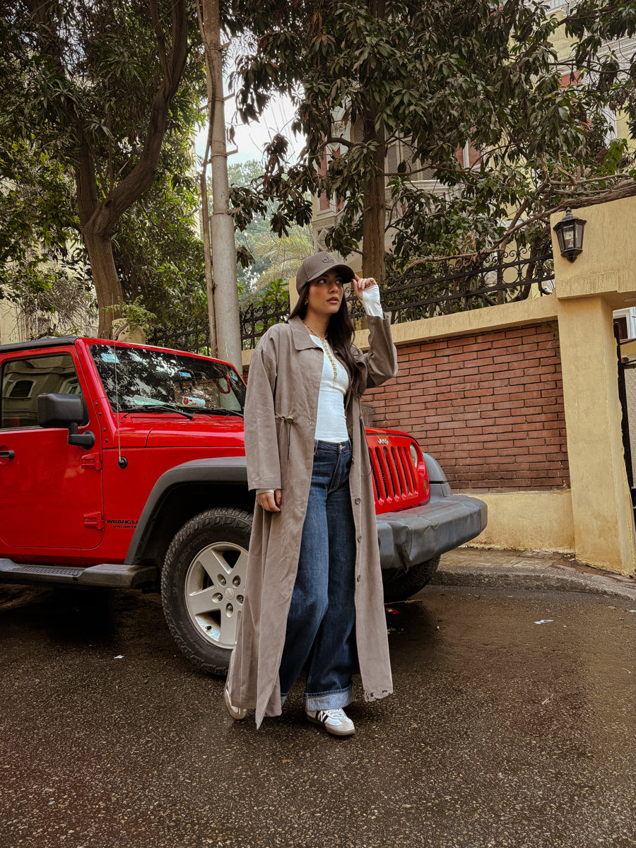 Elastic Waist Long Trench