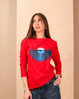 Long Sleeves Red Printed Oversize T-Shirt
