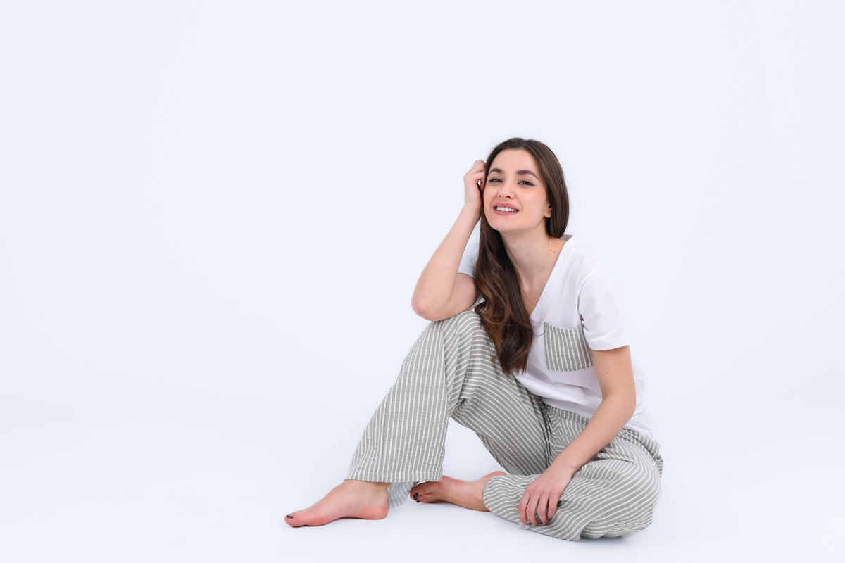 HS 103- Stripe Pants Comfort Pajama Set
